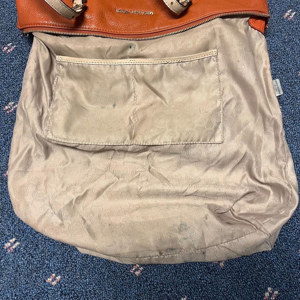 Michael Kors Jet Set Leather Tote Size Medium Orange Travel Bag Zipper Closure - Picture 7 of 13